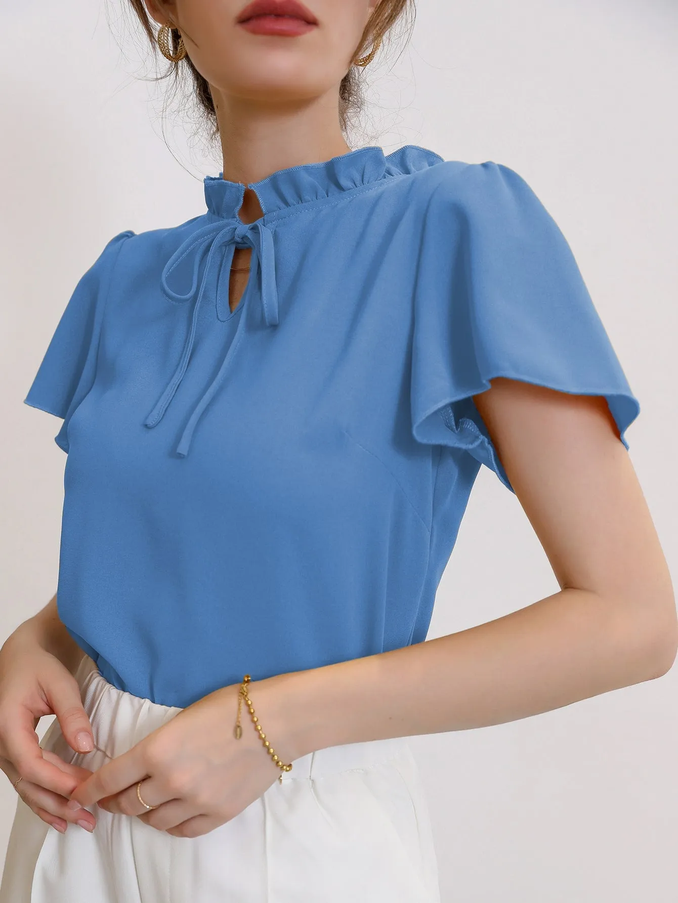 Tie Neck Puff Sleeve Blouse