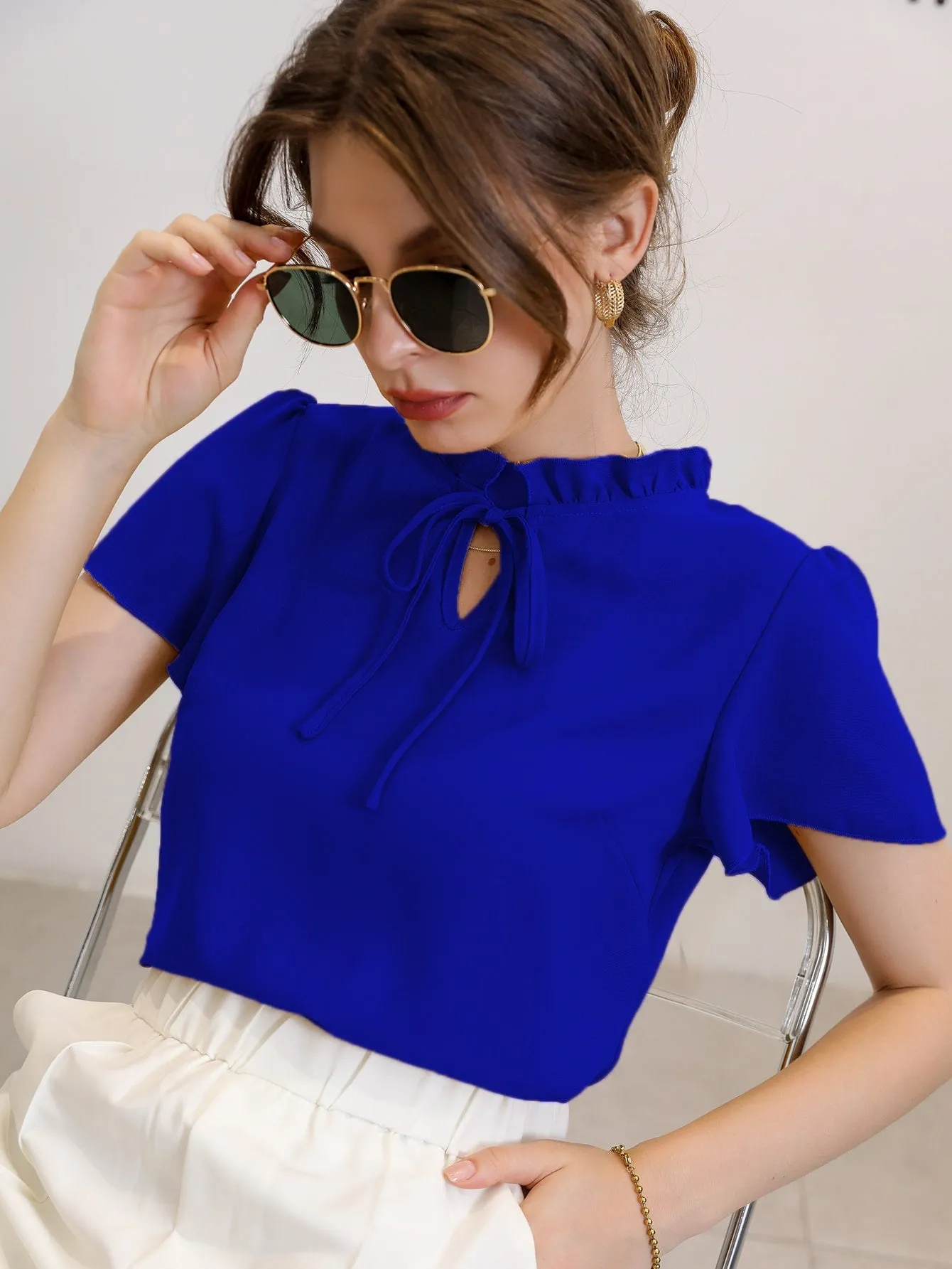 Tie Neck Puff Sleeve Blouse