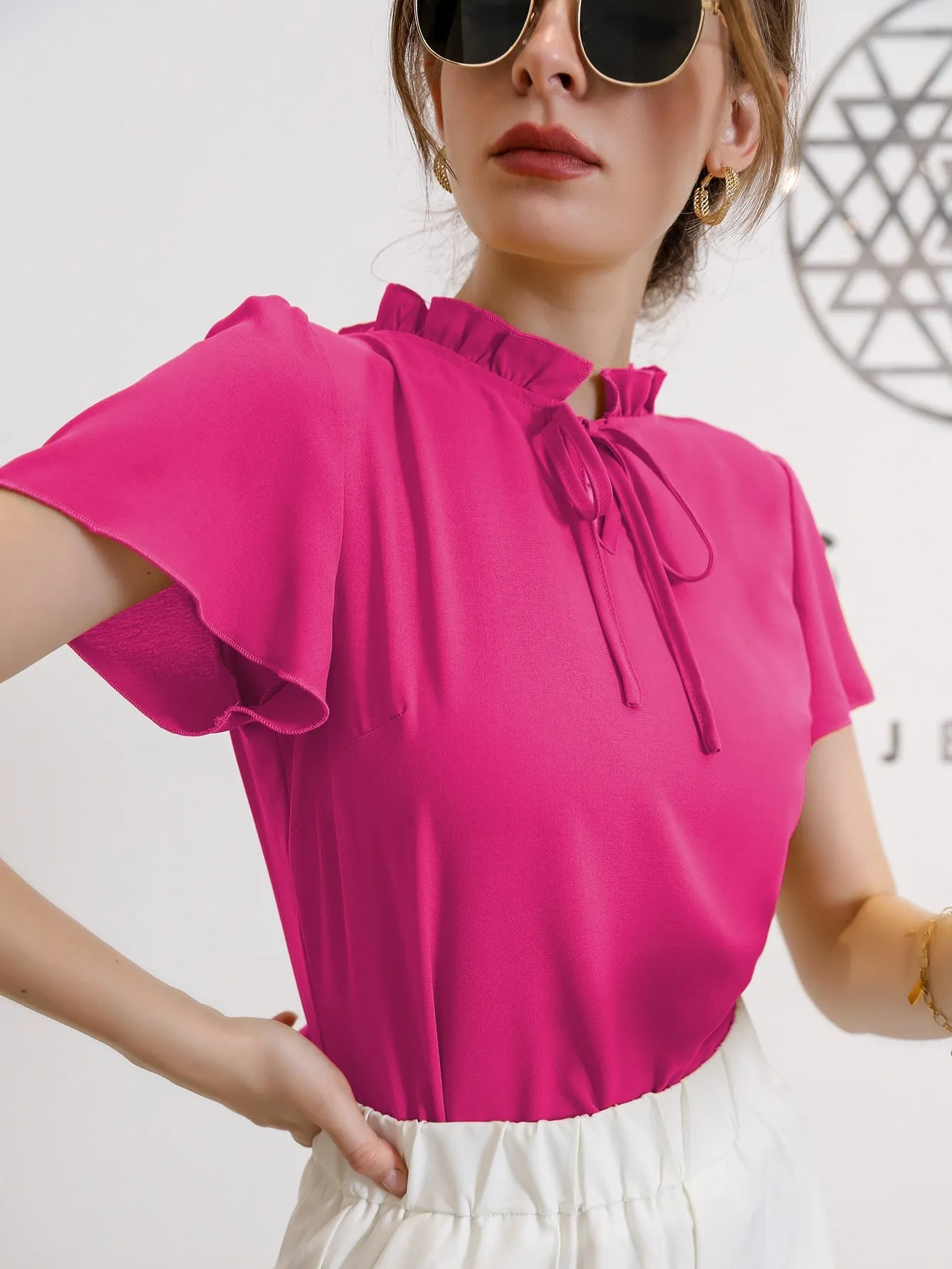 Tie Neck Puff Sleeve Blouse
