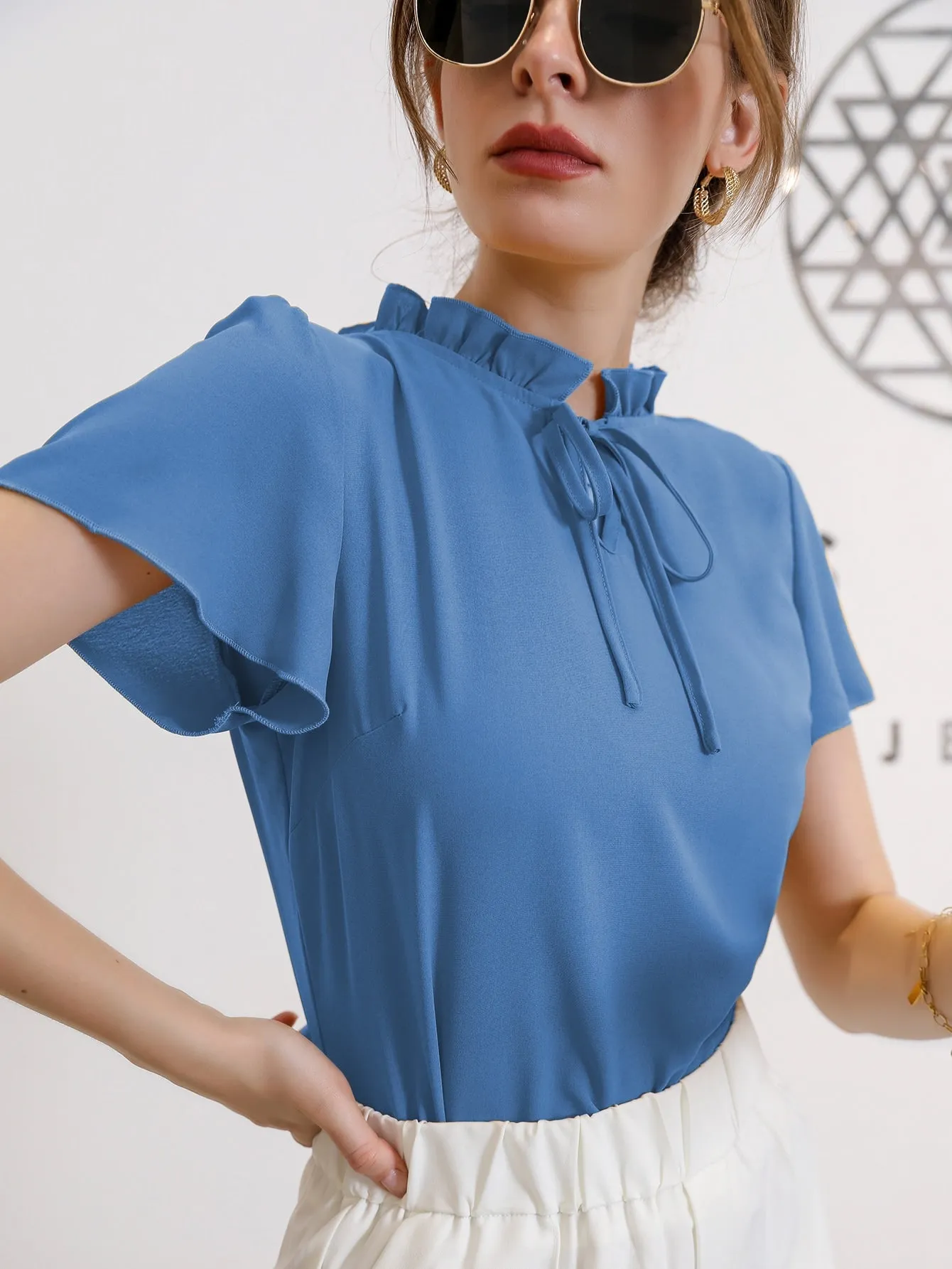 Tie Neck Puff Sleeve Blouse