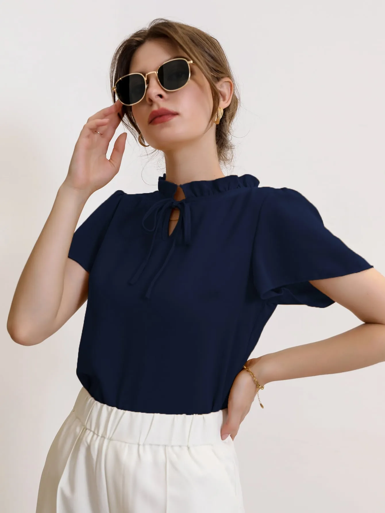 Tie Neck Puff Sleeve Blouse