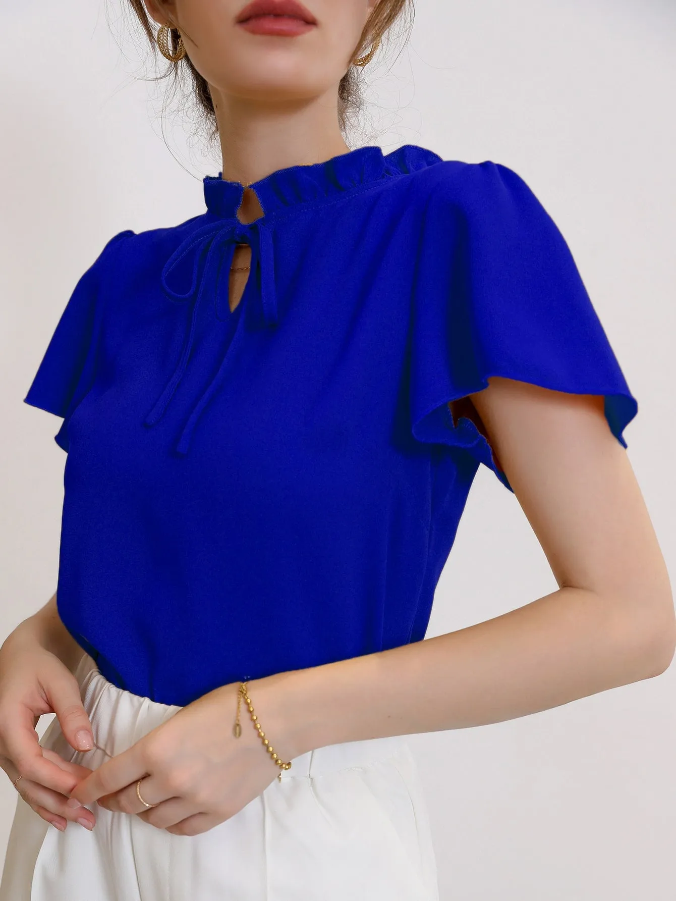 Tie Neck Puff Sleeve Blouse