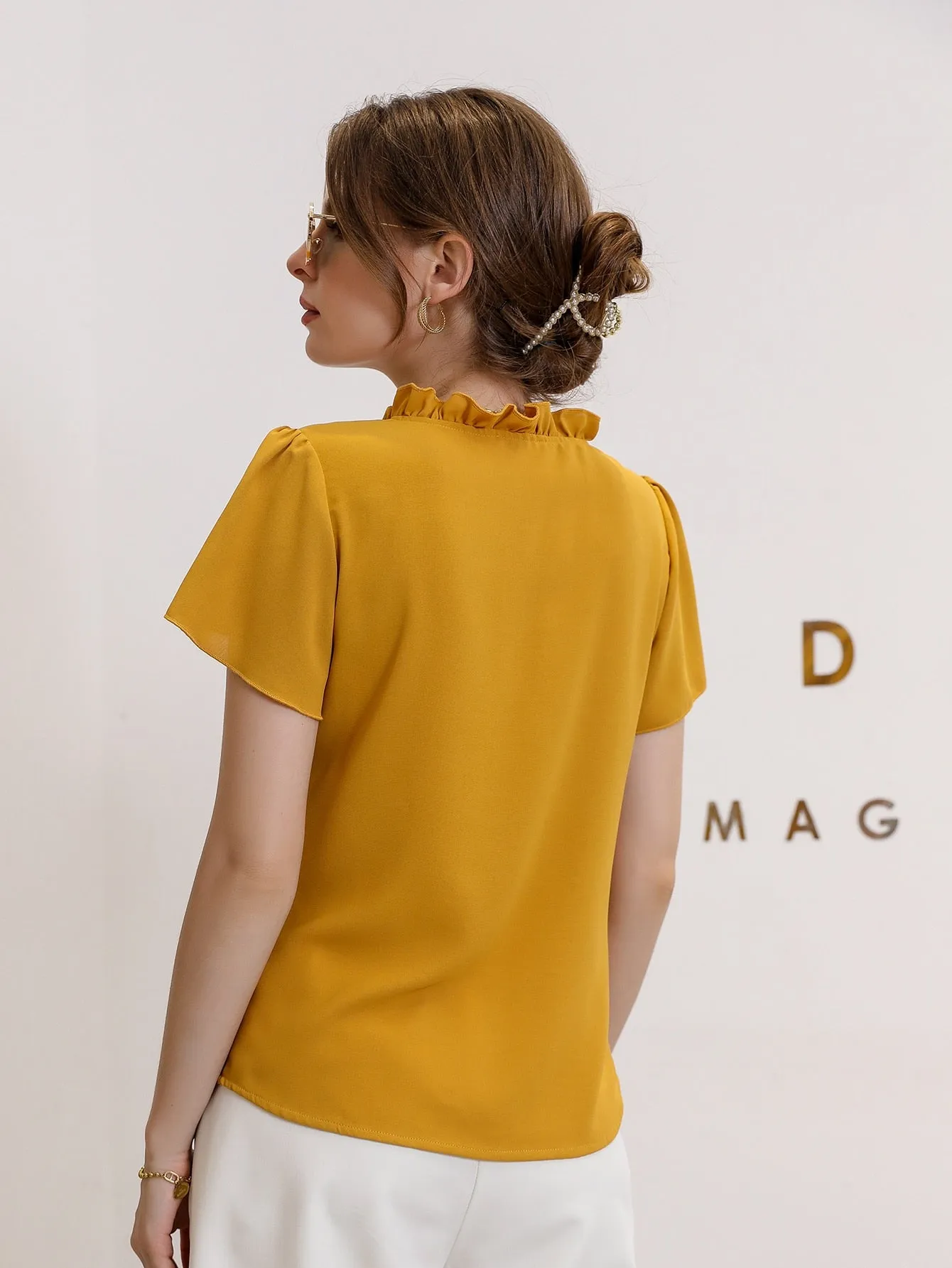 Tie Neck Puff Sleeve Blouse