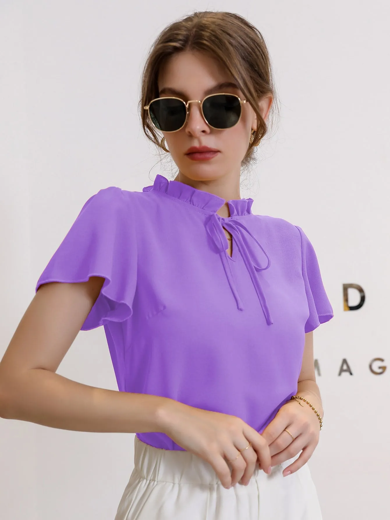 Tie Neck Puff Sleeve Blouse