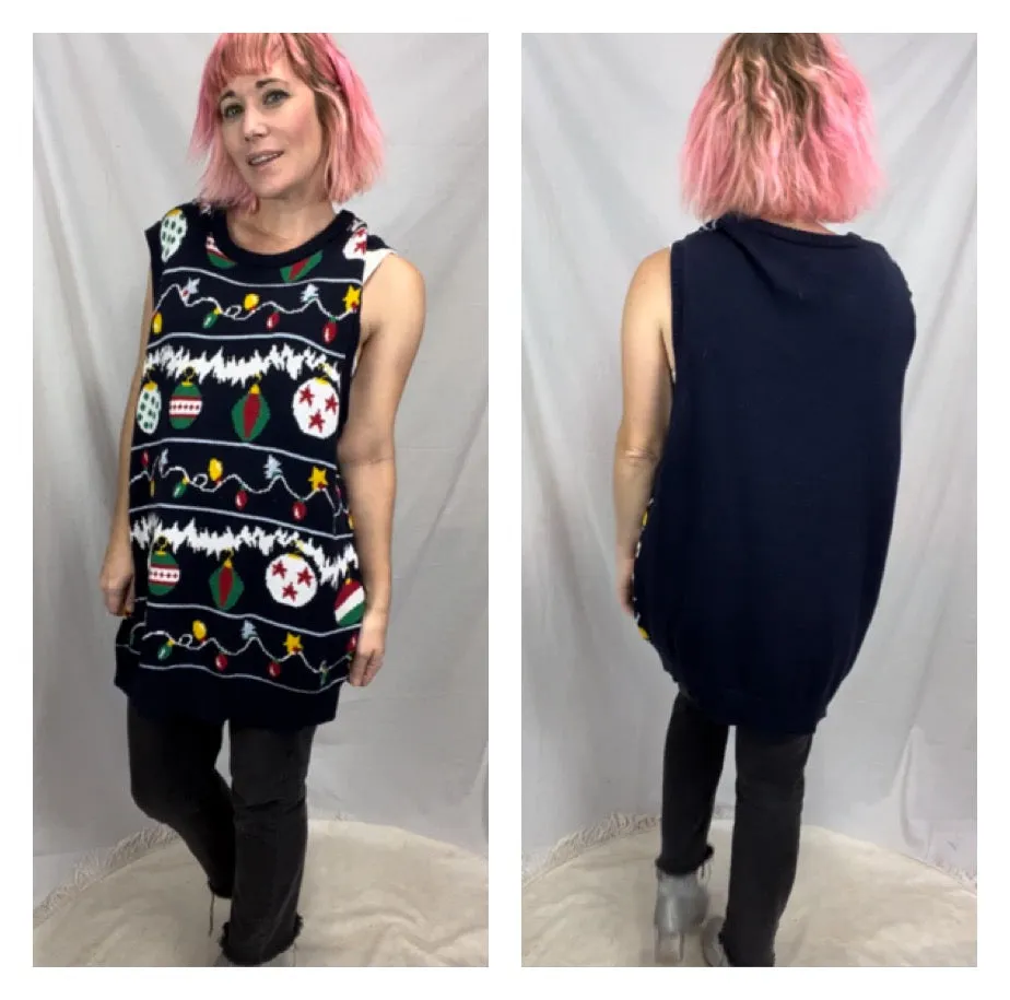 Vintage 90s Y2K | Navy BlueFestive Tacky Ugly Christmas Sweater Vest | Size L