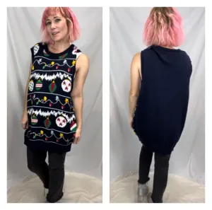 Vintage 90s Y2K | Navy BlueFestive Tacky Ugly Christmas Sweater Vest | Size L