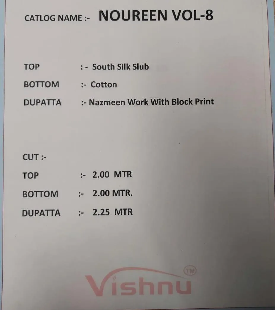 Vishnu Impex Noureen Cotton Slub Fabric Casual Wear Salwar Suit