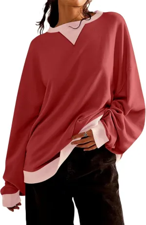 VUTRU Women Striped Oversized Sweatshirt Crewneck Long Sleeve Shirts Hoodies Casual Loose Pullover Top 2024 Fall Clothes