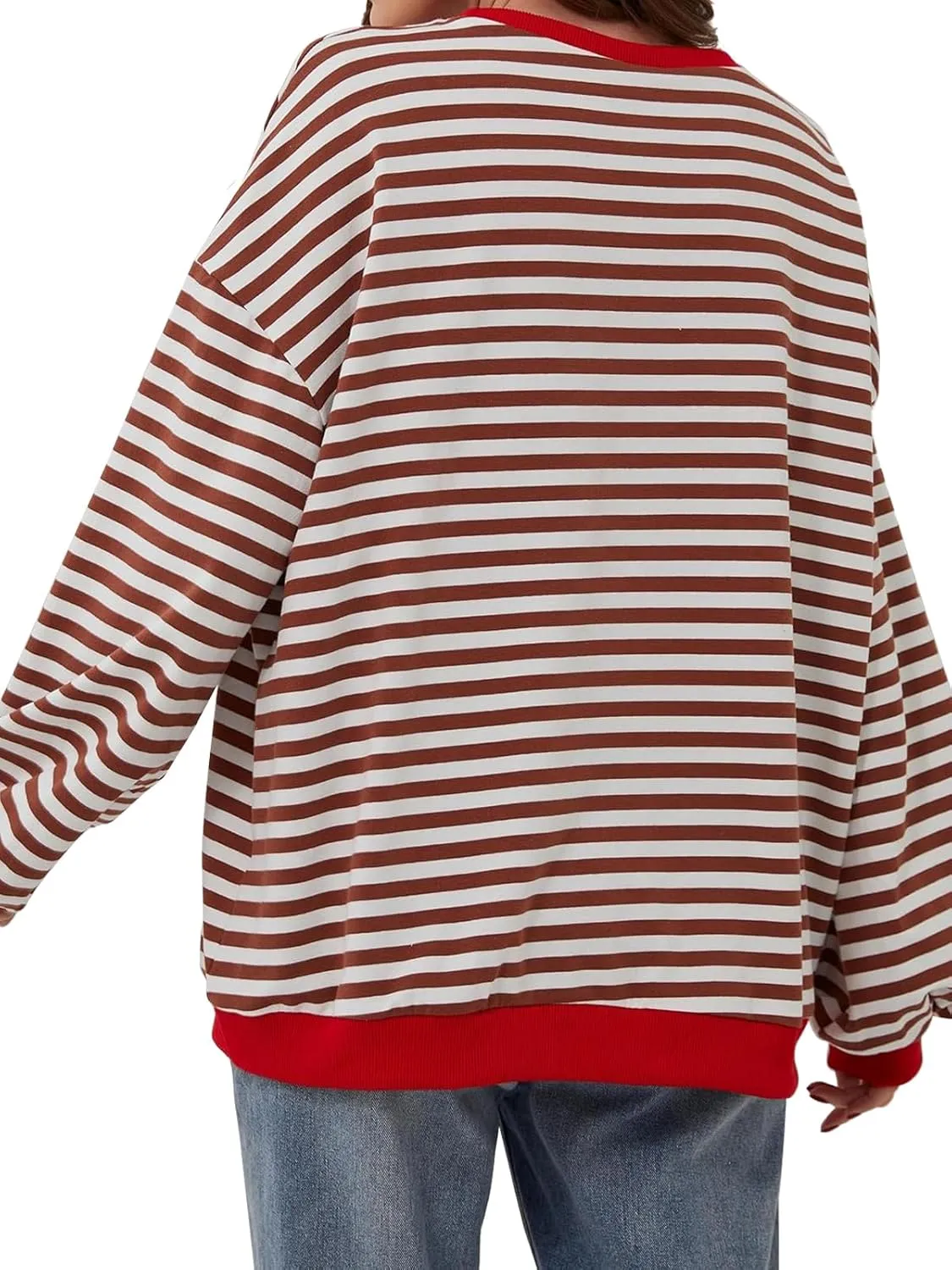 VUTRU Women Striped Oversized Sweatshirt Crewneck Long Sleeve Shirts Hoodies Casual Loose Pullover Top 2024 Fall Clothes