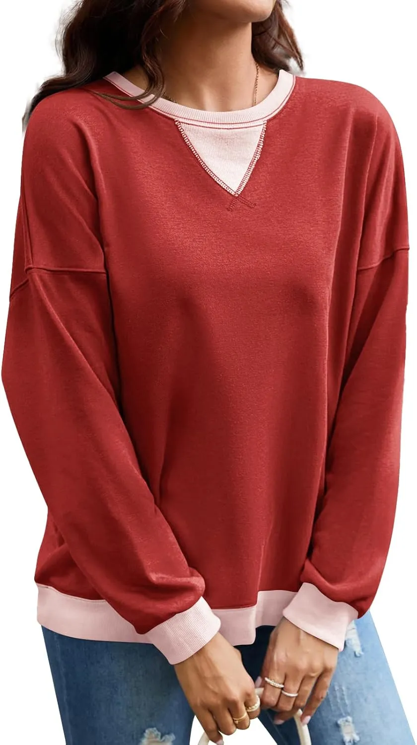 VUTRU Women Striped Oversized Sweatshirt Crewneck Long Sleeve Shirts Hoodies Casual Loose Pullover Top 2024 Fall Clothes