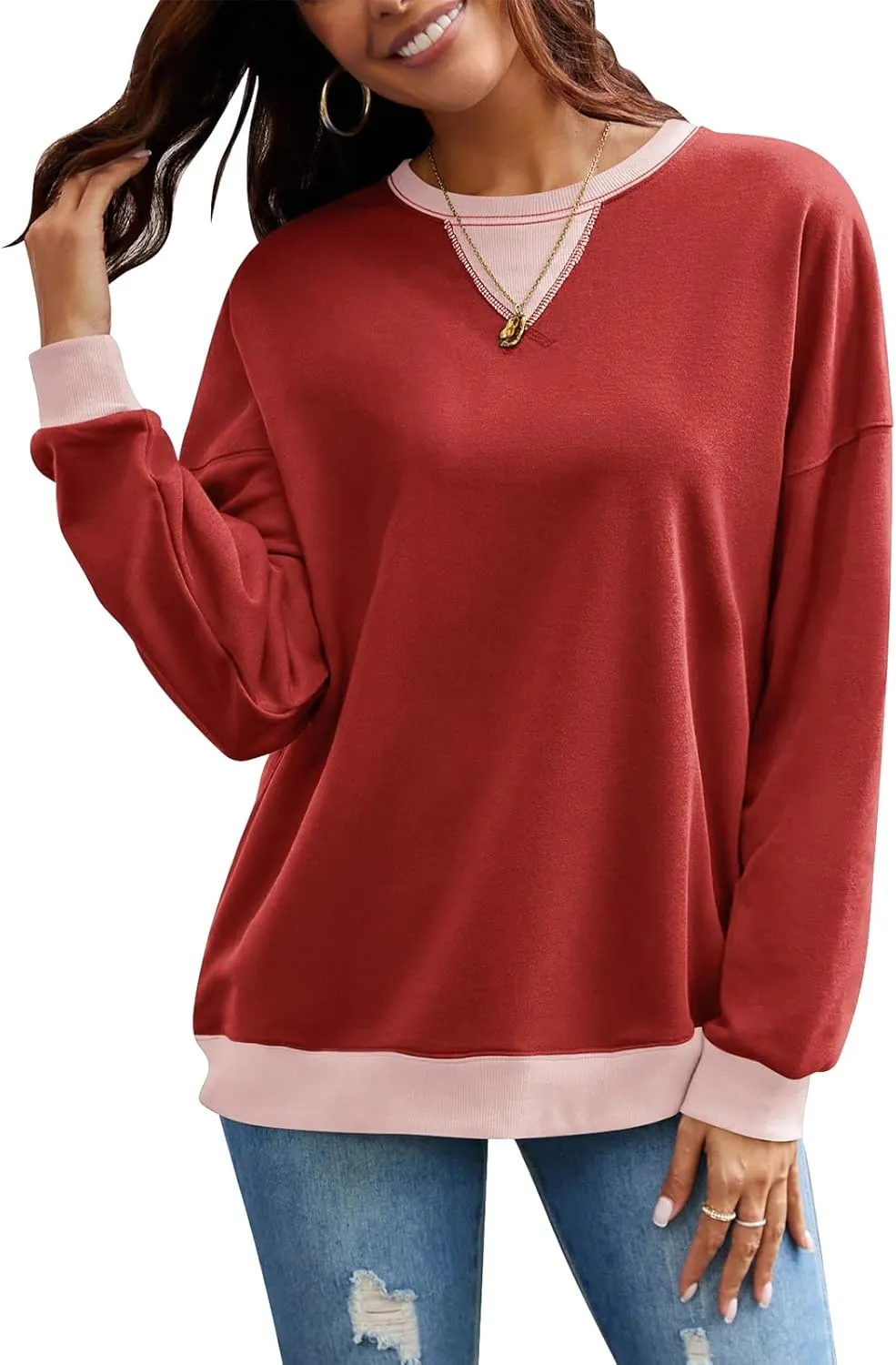 VUTRU Women Striped Oversized Sweatshirt Crewneck Long Sleeve Shirts Hoodies Casual Loose Pullover Top 2024 Fall Clothes