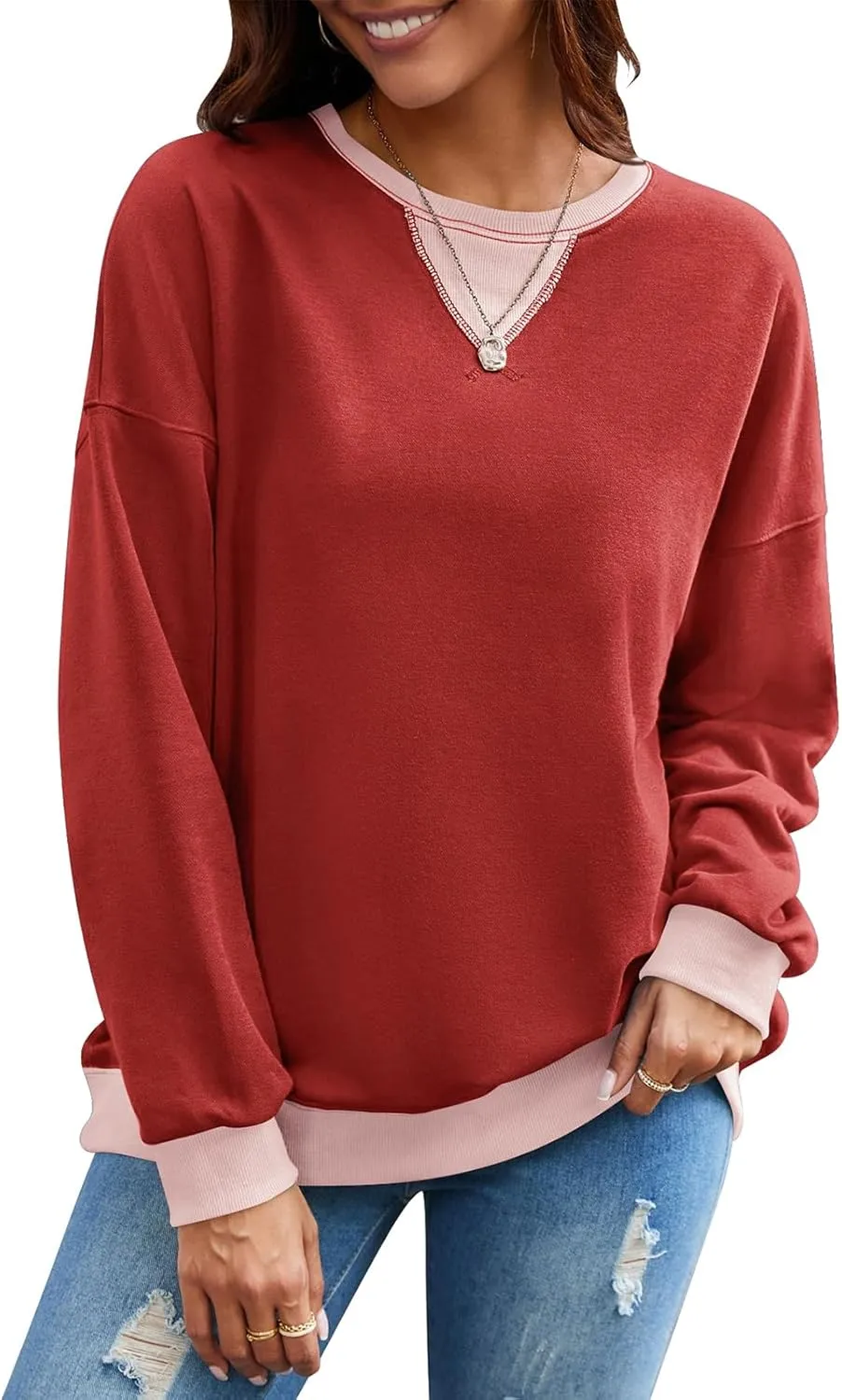 VUTRU Women Striped Oversized Sweatshirt Crewneck Long Sleeve Shirts Hoodies Casual Loose Pullover Top 2024 Fall Clothes
