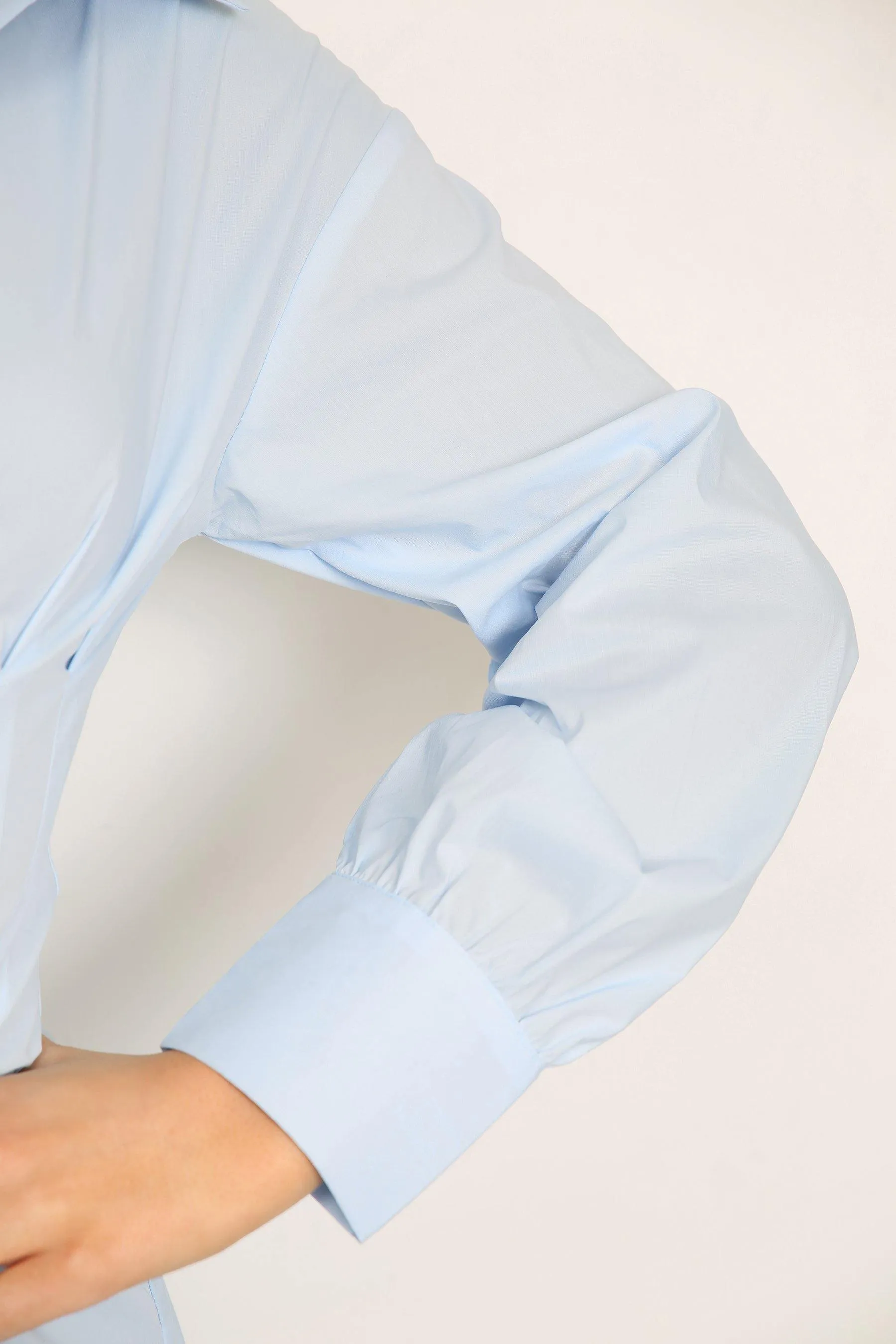 Waist Detail Sky Blue Shirt Dress