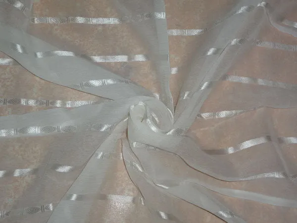 White~100% silk chiffon fabric 44&quot; wide bright dobby stripe[6949/16085]
