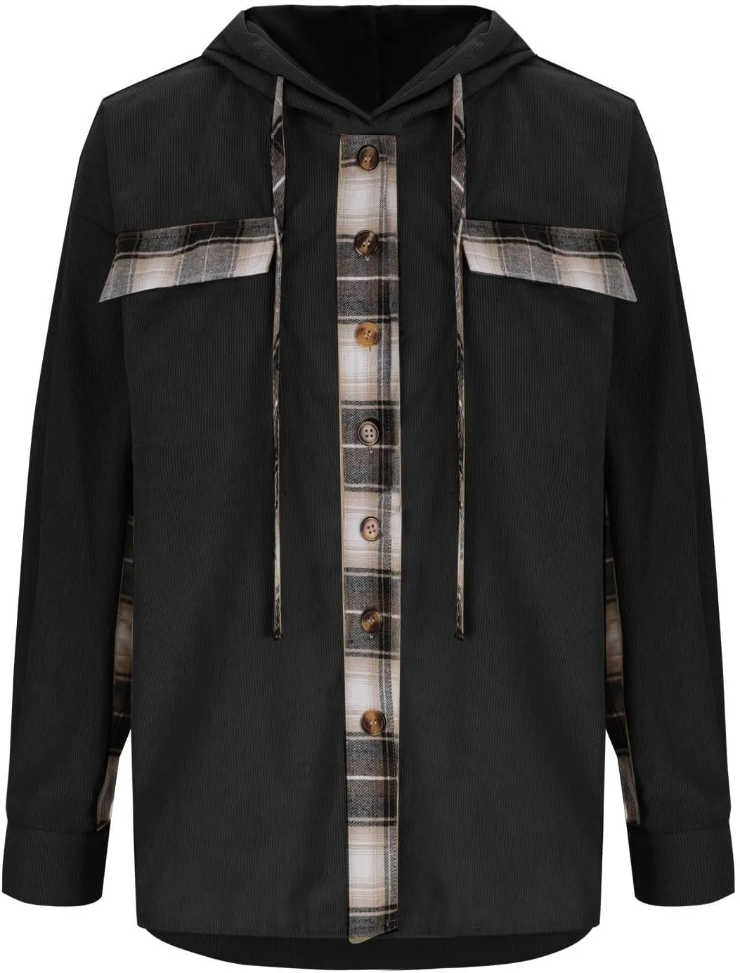 Womens Oversized Corduroy Shacket Plaid Jackets Flannel Hoodie Button Down Long Sleeve Shirts Tops Cute Fall Outfits