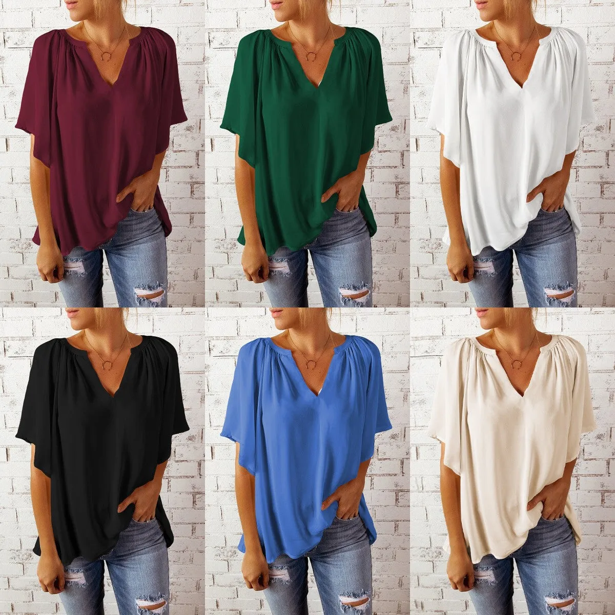 Women's Summer Loose-fitting Casual T-shirt Chiffon Shirt Blouses