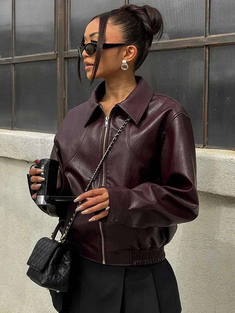 Women's Vintage Zipper Leather Jacket