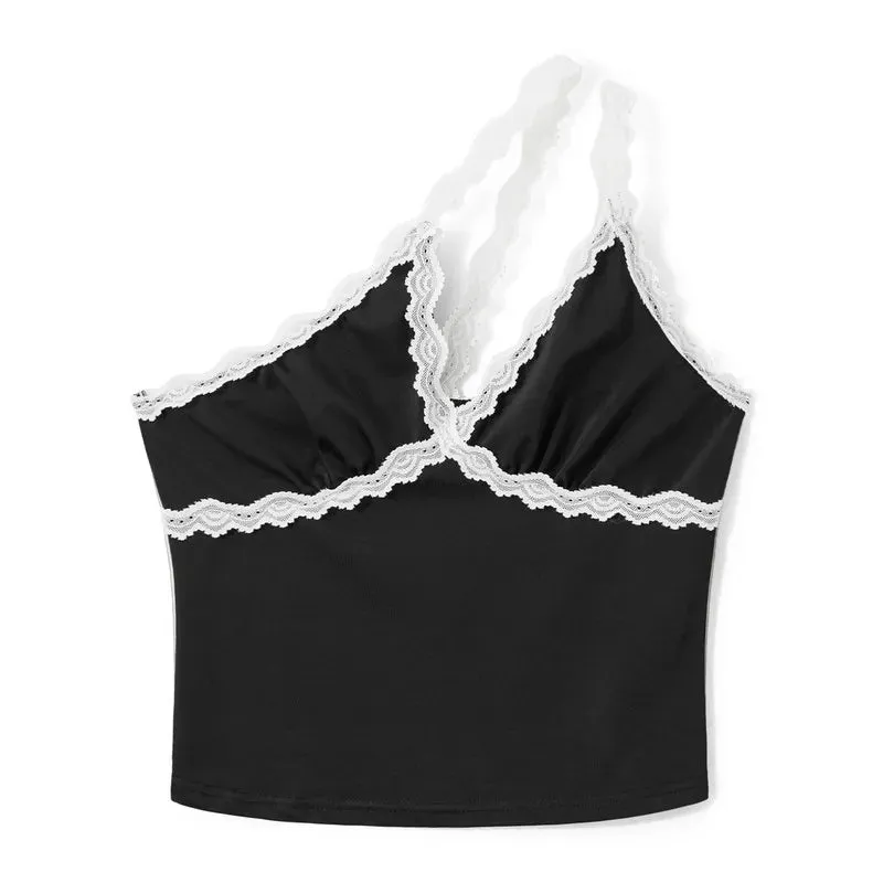 Y2K Trendy Lace Accented Black Camisole