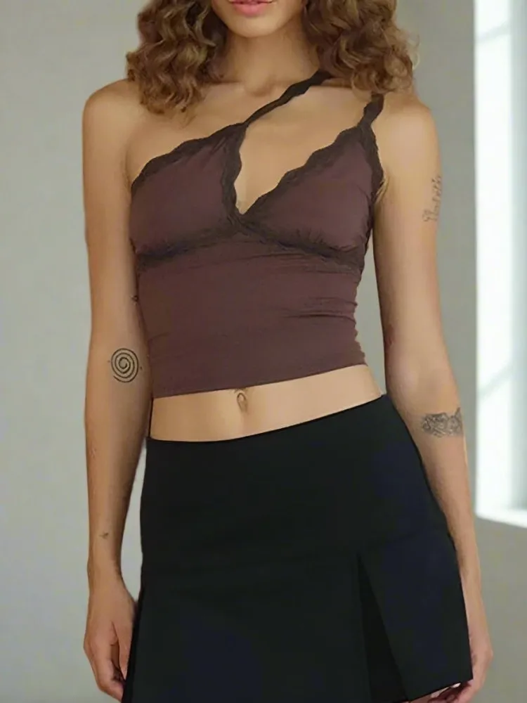 Y2K Trendy Lace Accented Black Camisole