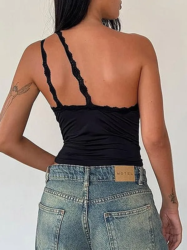 Y2K Trendy Lace Accented Black Camisole