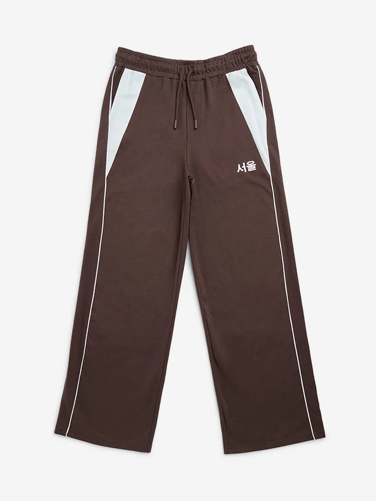 Y&F Kids Brown Mid-Rise Cotton-Blend Track Pants