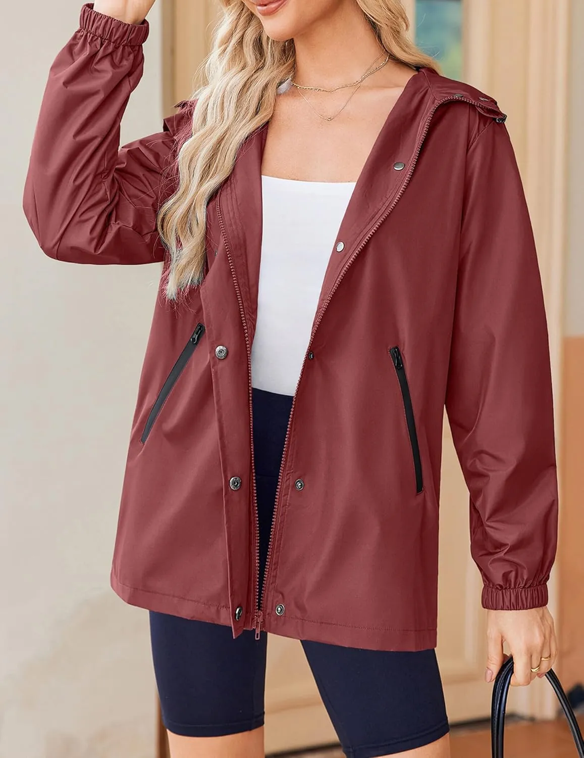 Zeagoo Rain Jacket Women Lightweight Waterproof Hooded Zip Raincoat