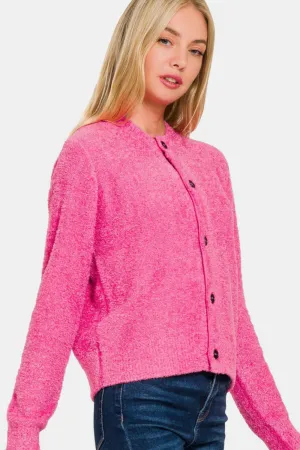 Zenana Fuchsia Button Down Long Sleeve Sweater Cardigan